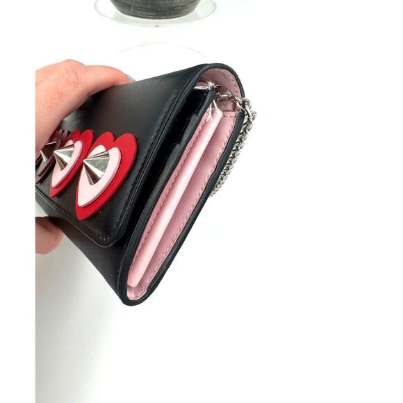 Fendi Black Pink Red Heart Rockstud wallet on chain WOC bag SHW Crossbody - Picture 2 of 10